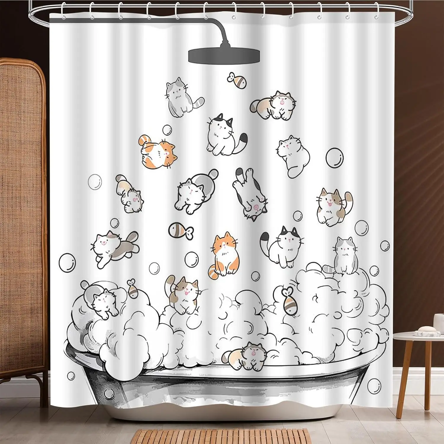 Cartoon Bathing Animal Print Shower Curtain Cute Cats Whale Unicorn Hand-painted Graffiti Kid Child Bathroom Decor Bath Curtain