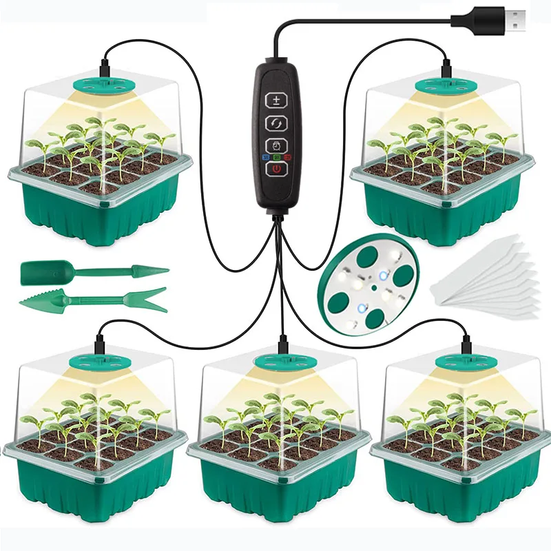 Full Spectrum LED Grow Light Seed Starter Trays Greenhouse Growing Lamp 12 Hole Per Tray Phytolamp for Indoor Plants Germinating