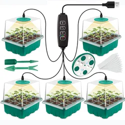 Luz LED de espectro completo para cultivo, bandejas de inicio de semillas, lámpara de cultivo de invernadero, 12 orificios por bandeja, fitoamplificador para germinación de plantas de interior