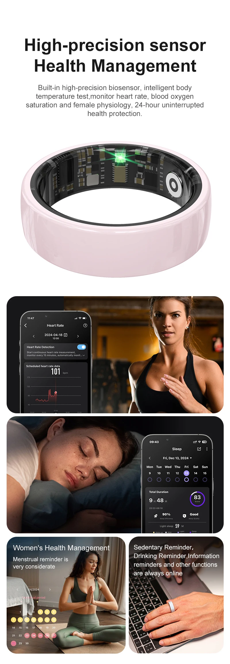 R12 Smart Ring Männer Frauen Geste Kontrolle Gesundheit und Schlaf Monitor Multi Sport Modus 5ATM Wasserdicht Smart Ring mit Lade Fall – Detail 7