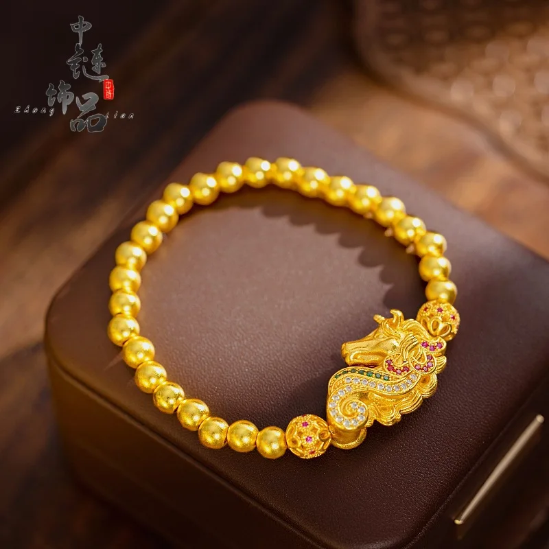 Pointed diamond-threaded beaded ball, colorful unicorn bracelet 9999gold