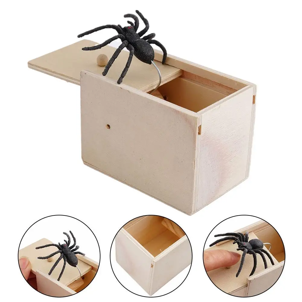Wooden Spider Prank Box Surprise Spider Scare Box Halloween Rubber Spider Prank Wooden Box Toys Spider Scare Box Funny Gifts