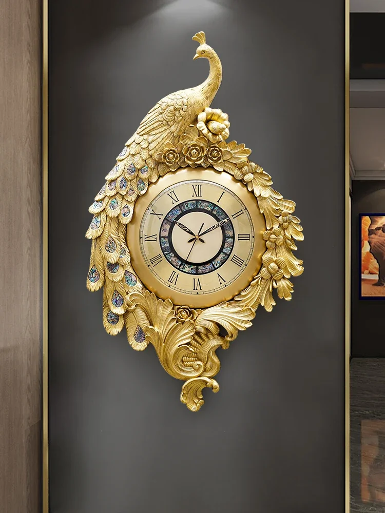 Brass Peacock Villa Wall Clock Living Room Clock Entrance Wall  Pure Art Brass