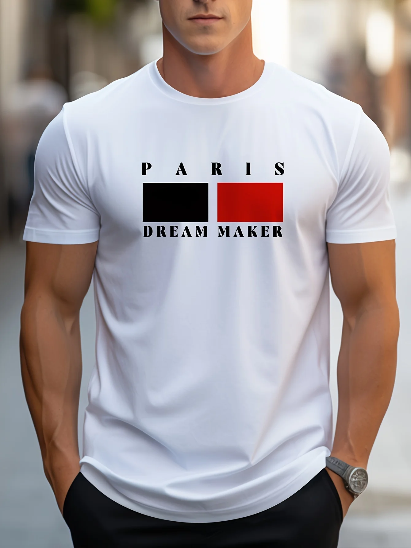 Men's Summer 100% Cotton Fashion Paris Dreamer Maker Printed Loose Large Casual Comfortable Round Neck Short Sleeve T-shirt Top