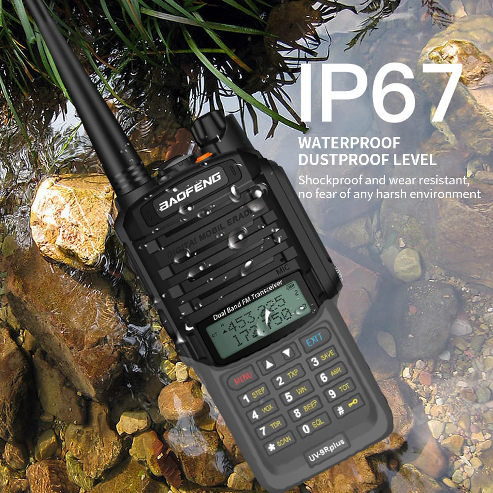 UV-9R Plus Portable Two-way Radio Dual Band Handheld Walkie Talkie FM Transceiver IP67 Waterproof Dustproof EU Plug