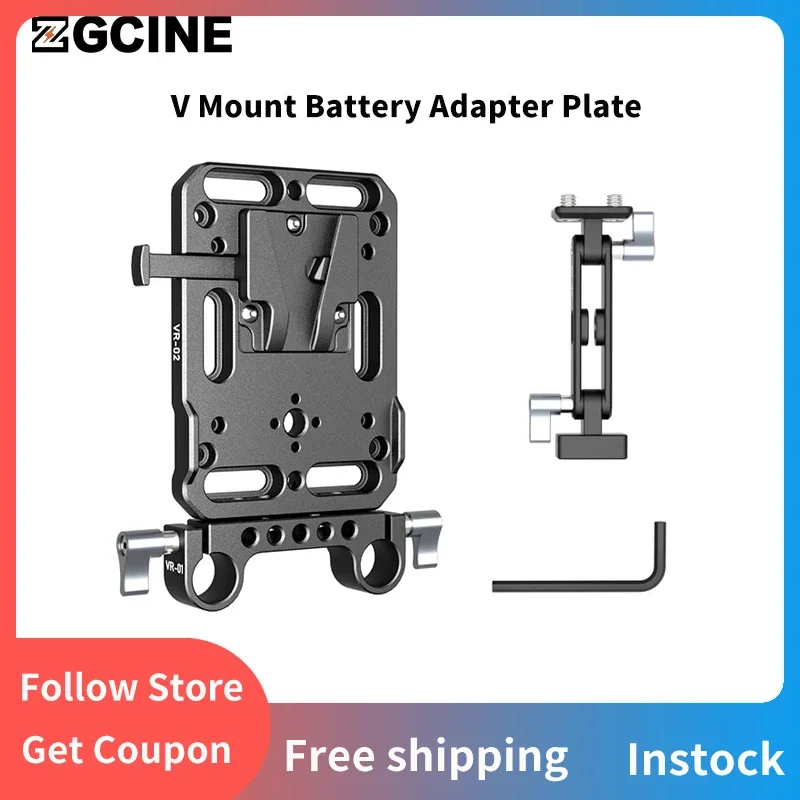 ZGCINE VR VR-02 V Mount Battery Adapter Plate with 15mm Rod Clamp Adjustable Arm Accessories for Canon Sony DSLR Cameras