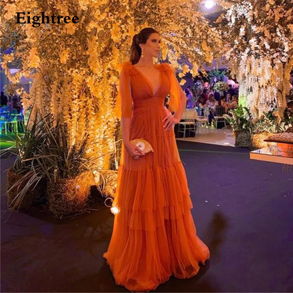 Eighree Elegent Tulle Prom Dresses V Neck Abendkleider Dubai Robes De Soirée 2024 Evening Dresses Custom Make Formal Occasion