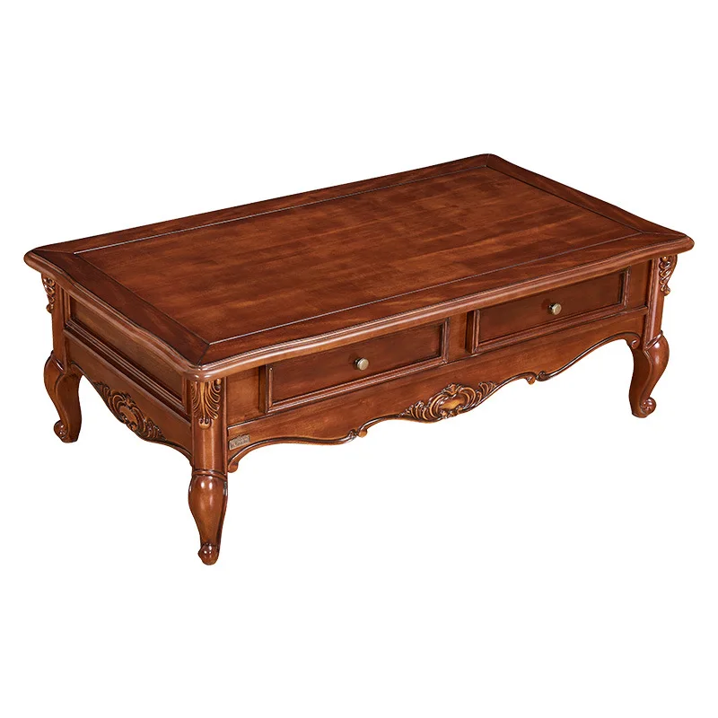 American all solid wood 1.4 meters storage coffee table two pumping square engraved living room small tea table