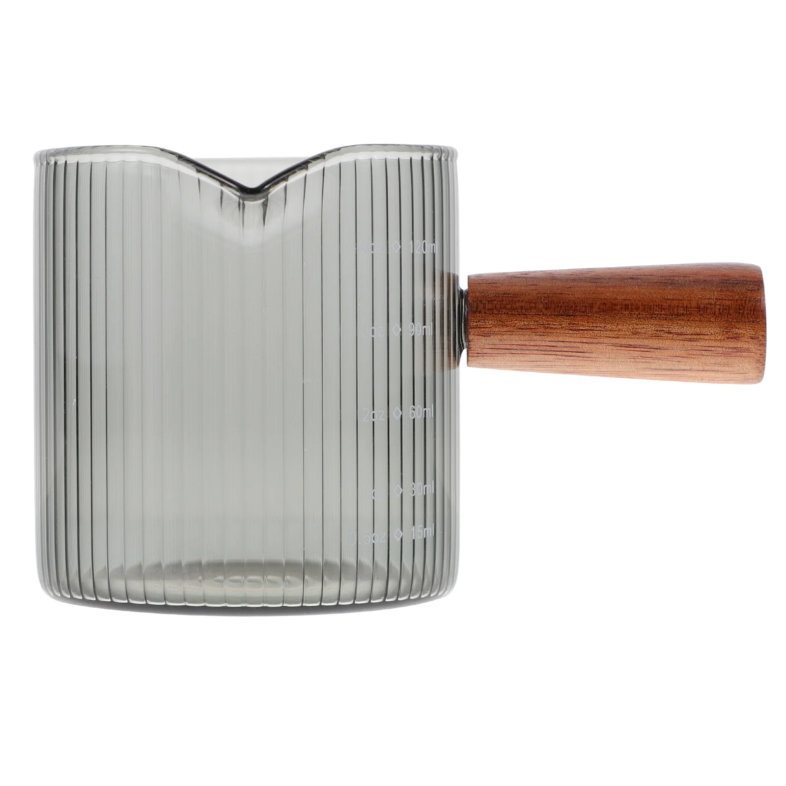 

Glass Pitcher Mini Clear Measuring Cup Small Coffee Milk Cream Pitcher Wooden Handle Heat Resistant for Home Cafe Restaurant