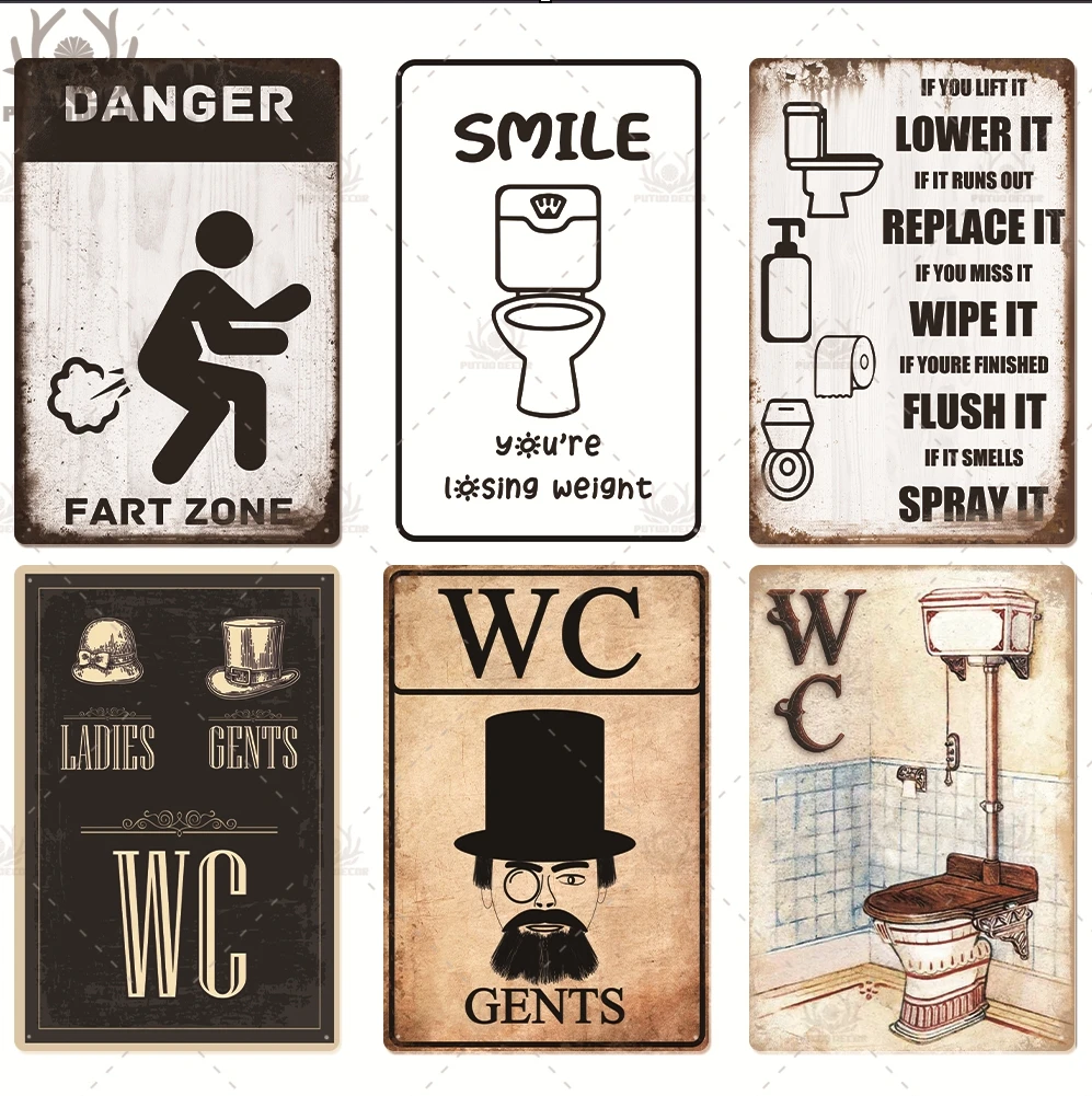 Putuo Decor Toilet Retro Metal Sign - Vintage Bathroom Plaque Wall Art Decoration for Restroom