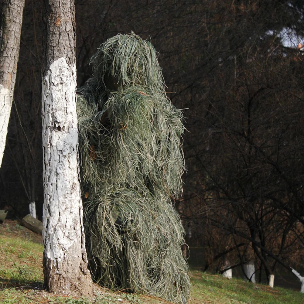 5 Piece Camouflage Ghillie Suit Set for Hunting Includes Jacket Pants Hood and Carry Bag Ideal for Outdoor Activities