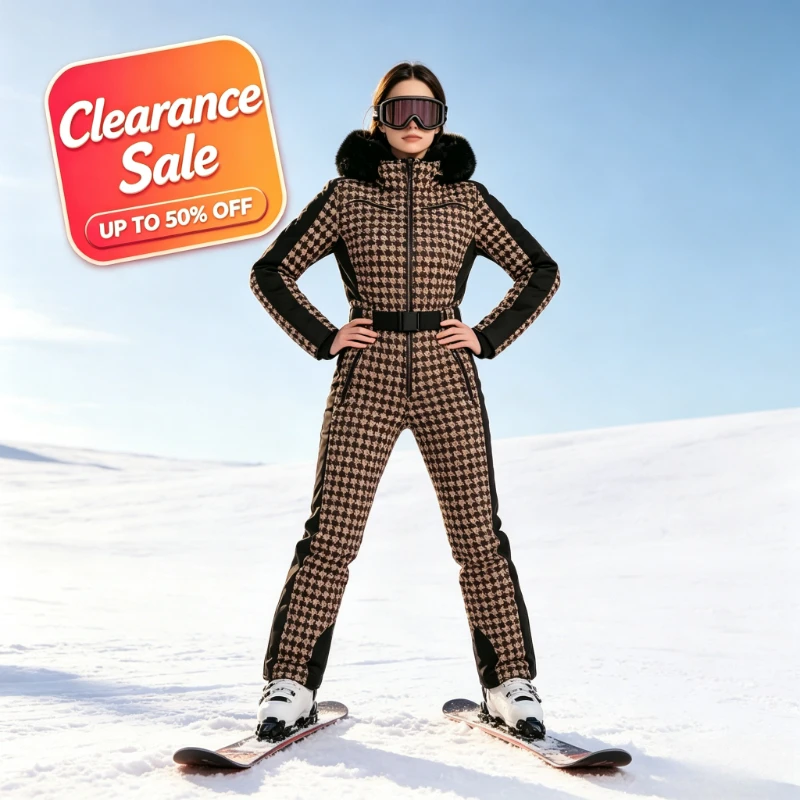 2026 GSOU SNOW Women One Piece Ski Suit Spliced Waist Cinch Waterproof Windproof Thermal Two-Plank Snow Jumpsuit Ski Equipment