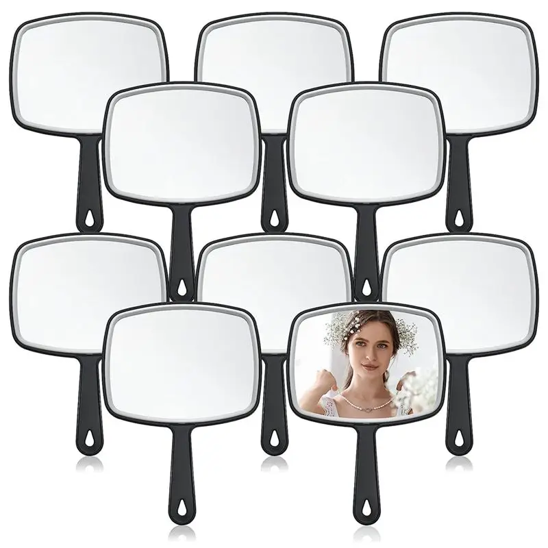 [N84R] 10 Pcs Hand Mirror Black Handheld Mirror with Handle Multi Barber Mirror for Vanity Makeup Salon Travel