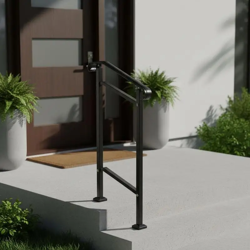 Stair railing 50x13.5x108 cm, handrail, railing height (up to 18.5 cm) & angle (0-30.8°) adjustable, entrance railing, iron handrail, ideal for 1 or 2 step stairs, with installation kit, black