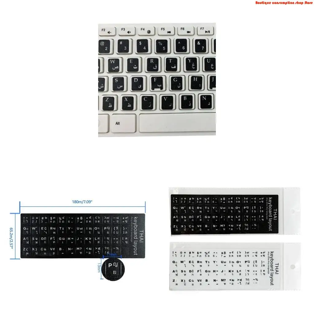 L9NA Thai Sticker Black / White Button Letters Waterproof Durable for PC Keyboards