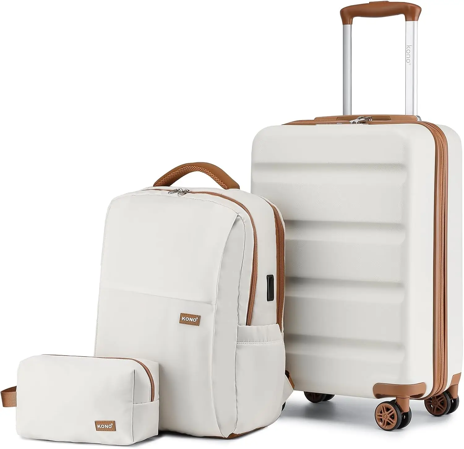 

3 Piece Hardshell Luggage Set with TSA Lock & Spinner Wheels, Cream White (BP/TB/20)