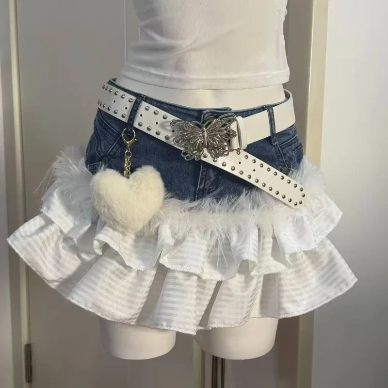 90s Vintage Washed Denim Mini Skirt Y2K Street Subculture A-line Jean Skirts Slim Casual Daily Wear Outfits for Teen Young Girls