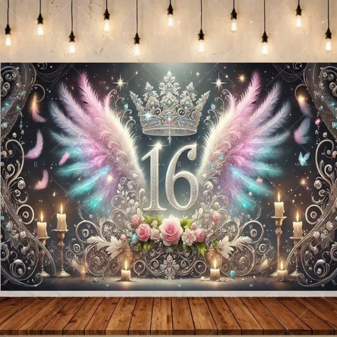 Hintergrund zum 16. Geburtstag, rosa Glitzer-Ballon-Hintergrund, Mädchen, Jungen, Geburtstagsparty-Dekoration, Banner, Porträt, Foto-Requisiten – Detail 3