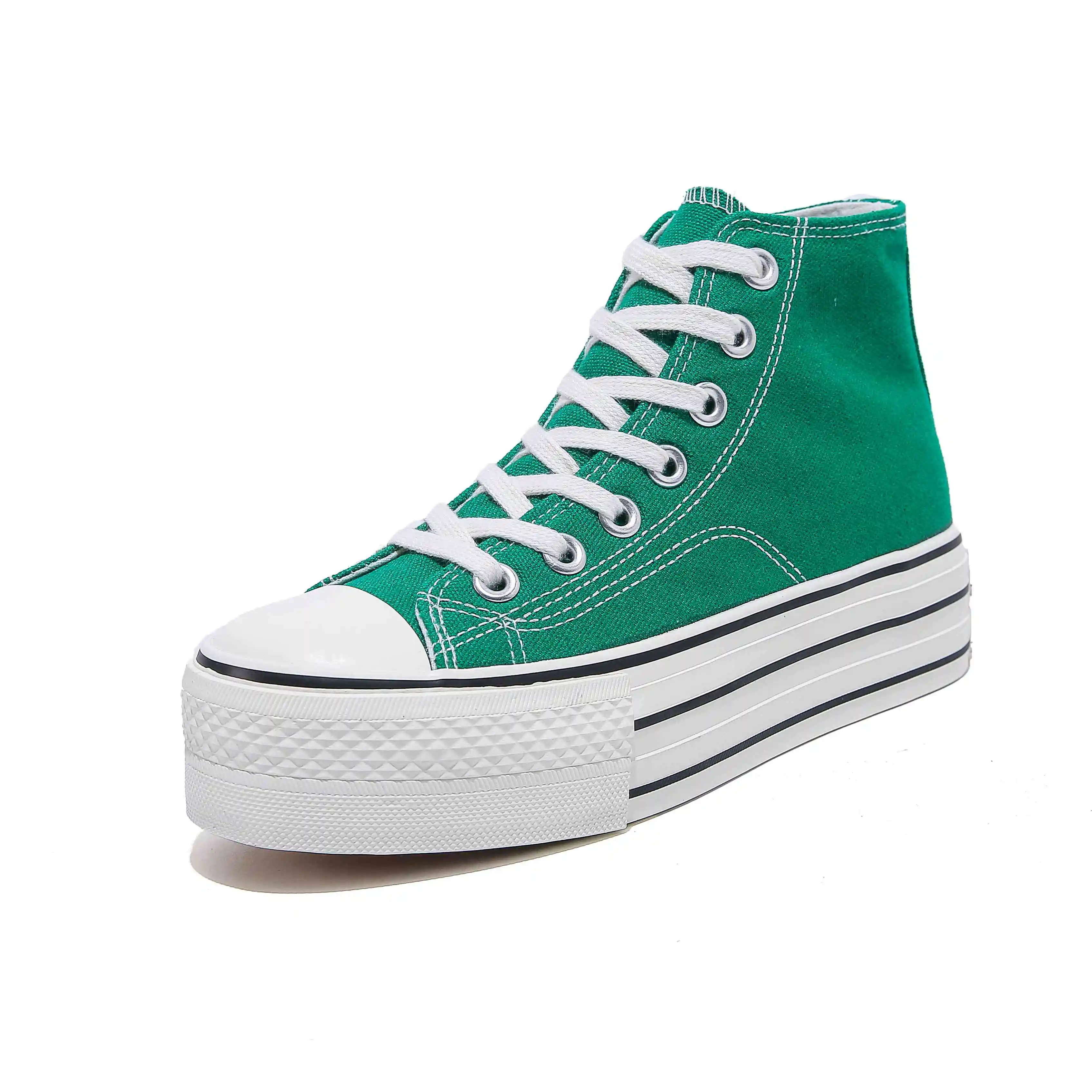 

Women High Top Canvas Shoes Female Thick Sole Sneakers Green Solid Color Students Height Increasing 2024 Uport Boots Lace