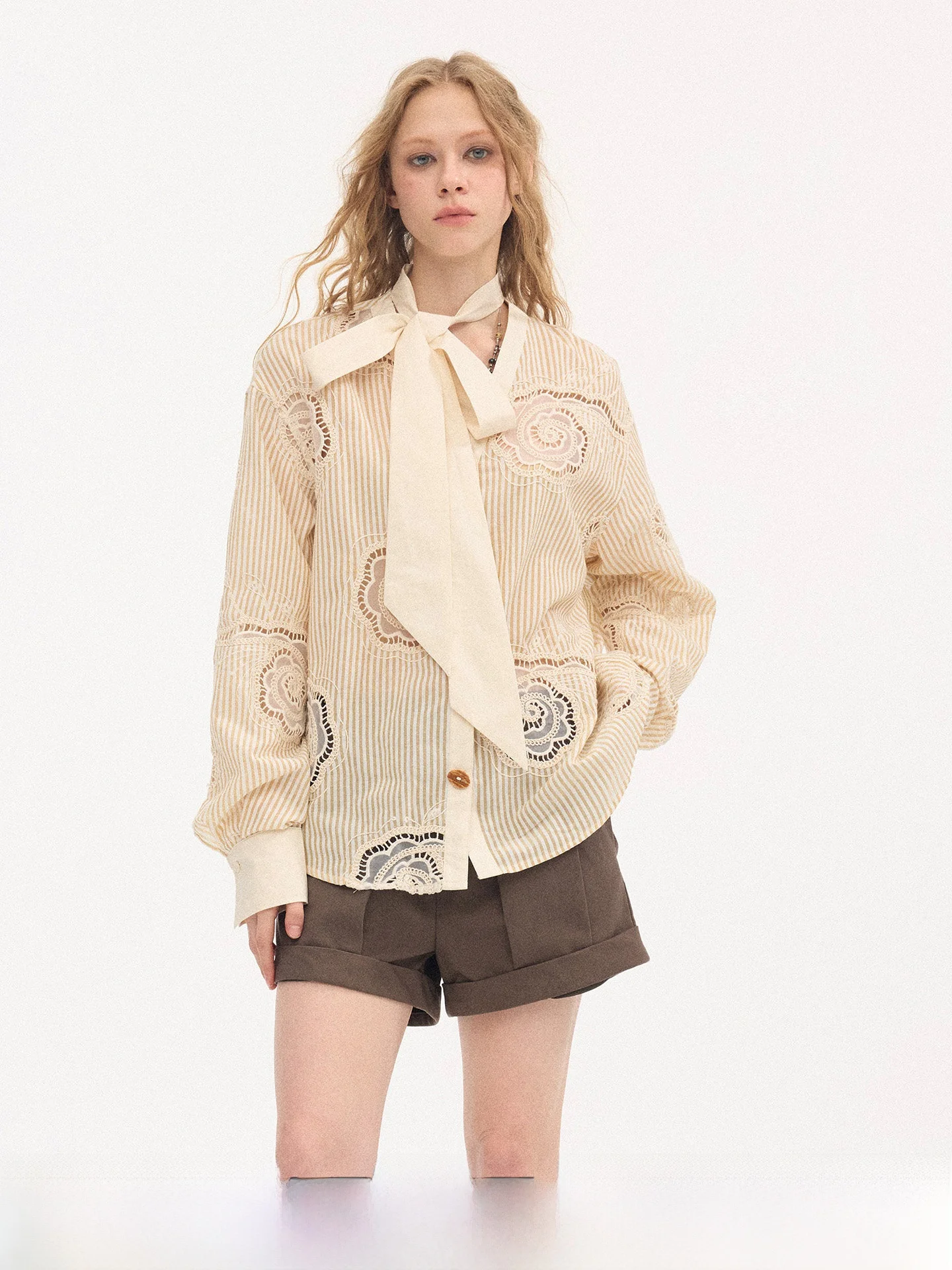 

Женская блузка DIDDI MODA с вышивкой, поясом и узлом, длинный рукав, для многослойного ношения, повседневный стиль, полиэстер, хлопок