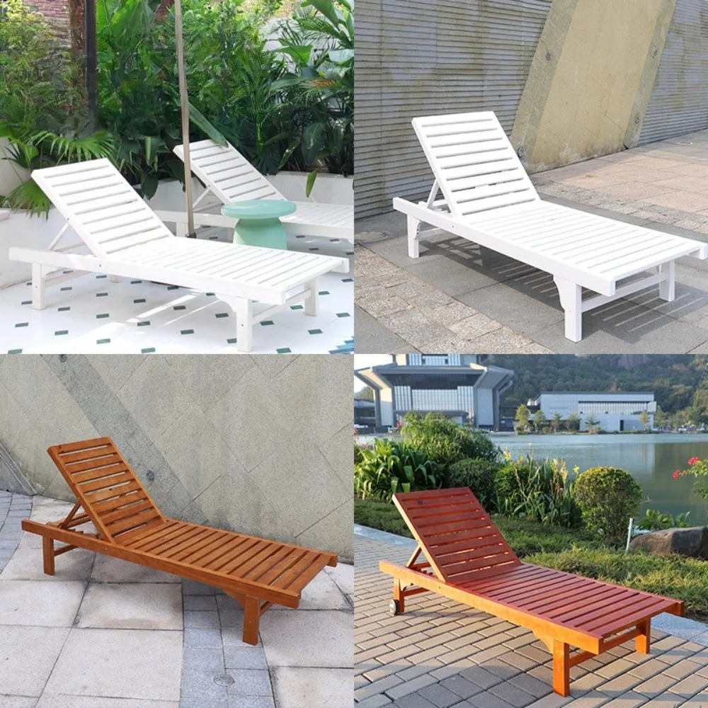 Whitehotel swimming pool leisure lounge chair B & B outdoor bed solid wood lunch lounge chair bed balcony beach chair waterproof
