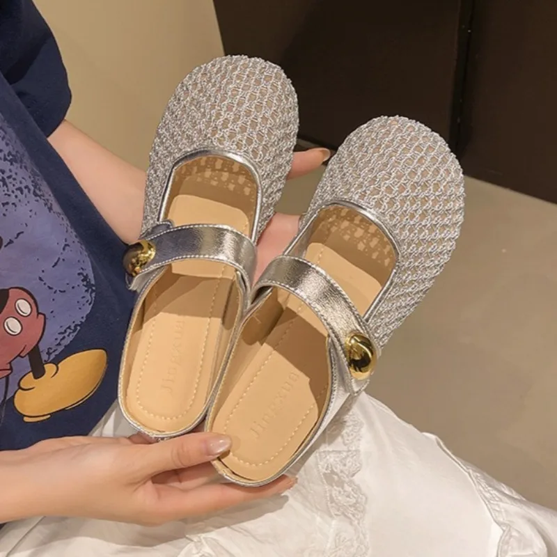 2025Women's Slippers Summer Breathable Mesh Shoes Hollow Out Slippers for Women Flat Sandals Casual Beach Slides Sandalias Mujer
