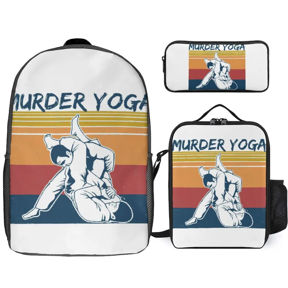 

Brazilian Jiu Jitsu Funny Murder Yoga Vintage Secure Cozy Toothpaste 3 in 1 Set 17 Inch Backpack Lunch Bag Pen Bag Summer Camps