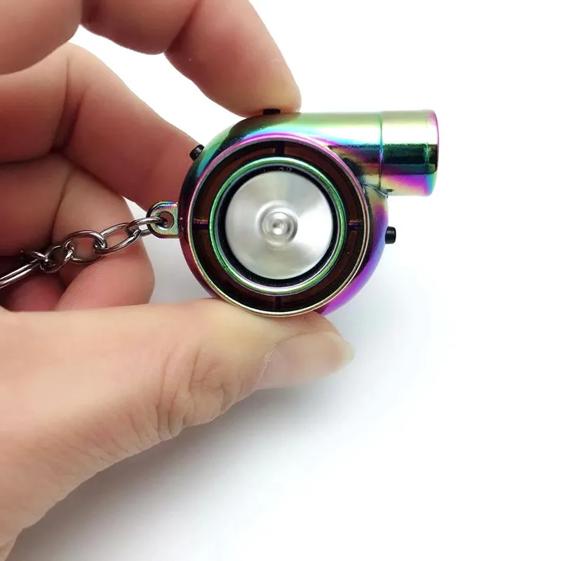 USB Charge LED Mini Turbocharger Keychain Turbo Spinning Turbine Key Chain Turbine Turbocharger Key Ring Holder Car Keyring