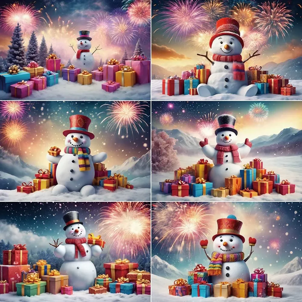 

MOON.QG Christmas New Year Background Photography Fireworks Xmas Tree Snowman Photocall Backdrop Children Studio Photozone Props