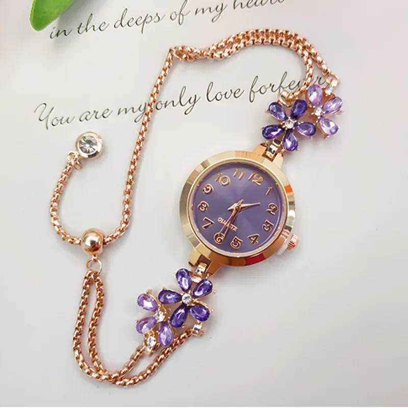 Women Watch Fashion Light Luxury Bracelet Quartz Watches for Women High Quality Exquisite Violet Crystal Ladies Watche Gifts