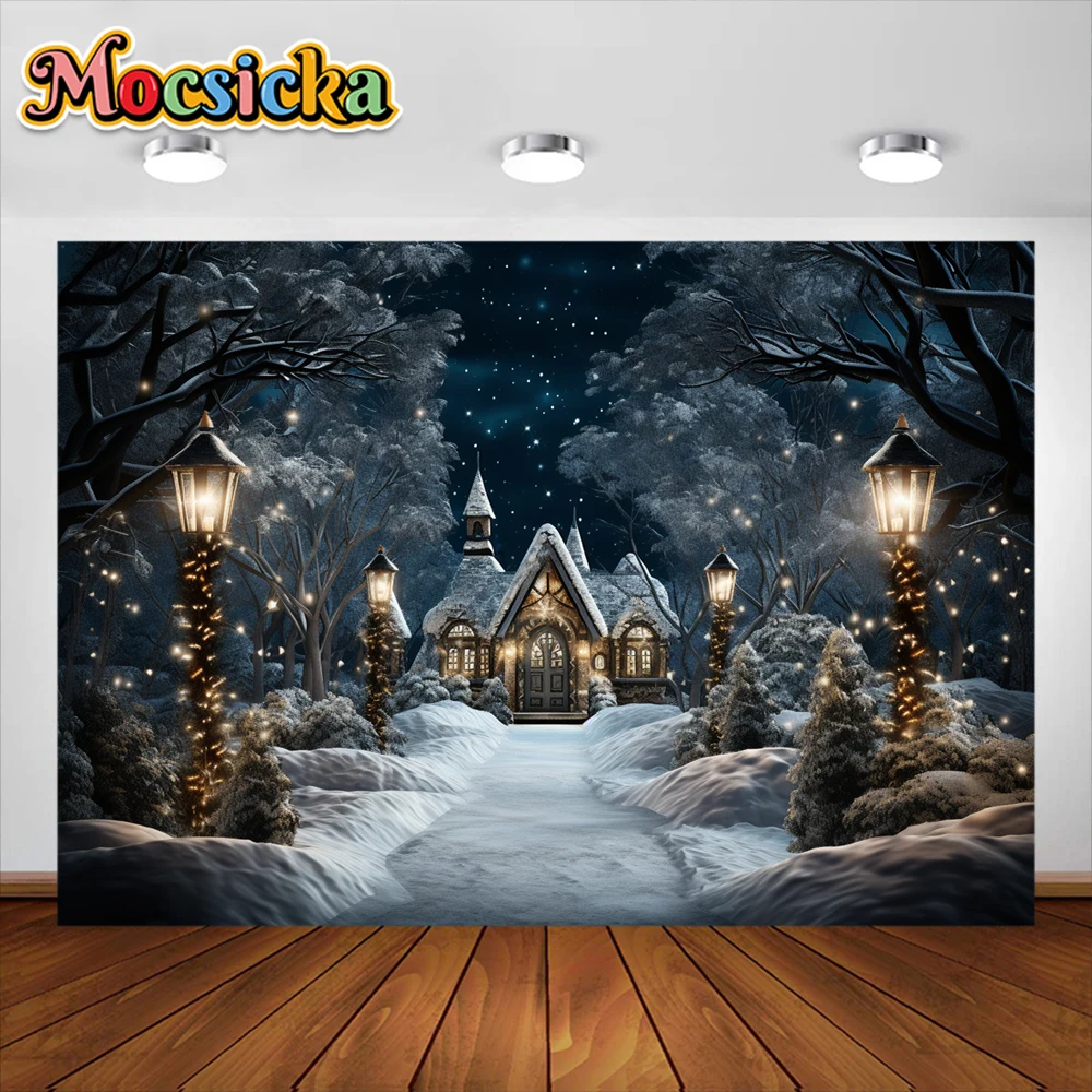 Mocsicka Christmas Dream Castle Background Xmas Tree Children Baby Portrait Indoor Photography Backdrop Decoration Studio Banner