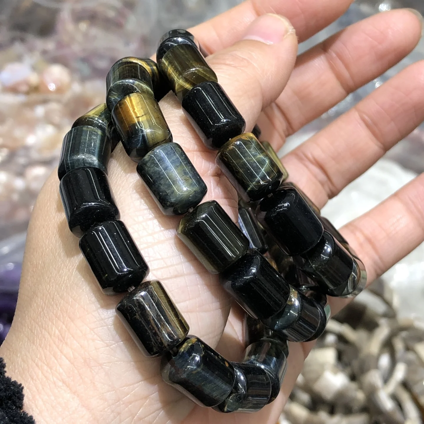 1 Pc Natural Colorful Tiger Eye Bracelet 10x14MM Barrel Beads Reiki Healing Stone Women Men Jewelry Gift view 6