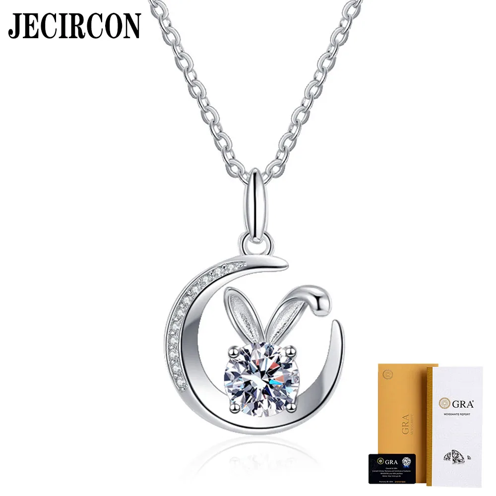 

JECIRCON Women‘s Necklace 925 Sterling Silver Moissanite Moon Rabbit Small Pendant Clavicle Chain Valentine's Day Gift for Wife