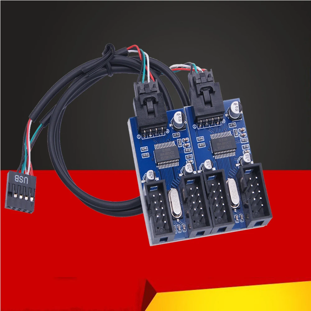 

9-контактный USB-разветвитель для материнской платы, USB 9-контактный интерфейсный разъем, сплиттер от 1 до 2, Удлинительный Кабель-адаптер, 9-контактный 1 до 2/4 разъемов