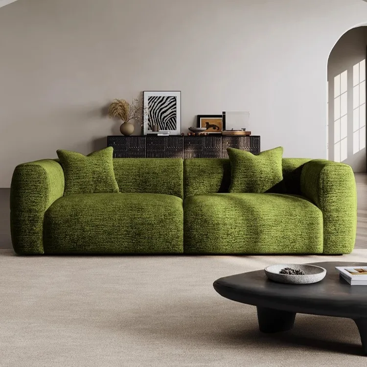 #Scandinavian Cream Style Luxury Large White Sofa Chenille Fabric Straight Living Room Sofa