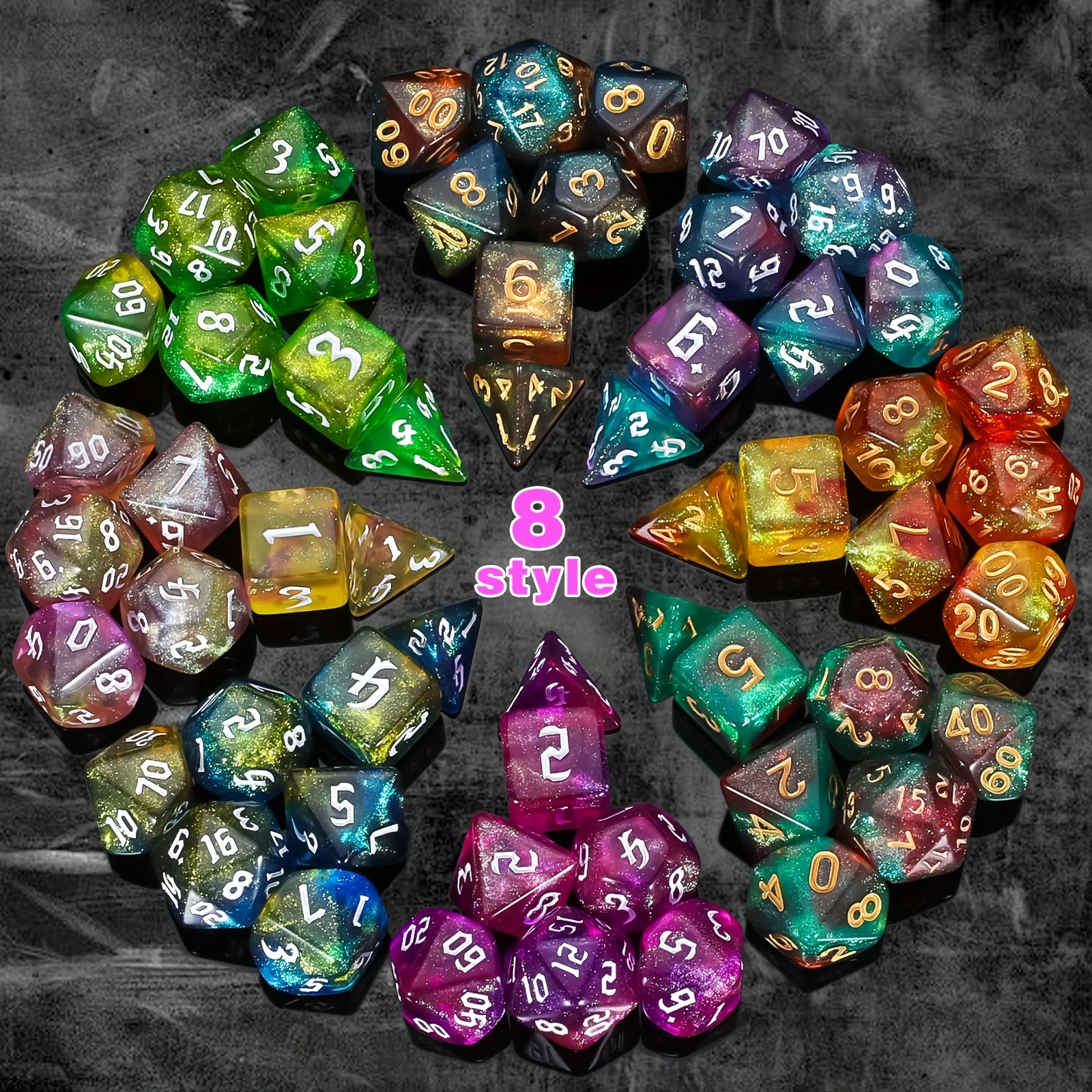 DND Würfelset - 7-teilig Zufällige Farben Polyedrische Würfel mit Würfelbeutel für D&D RPG MTG Rollenspiele Tischspiele & DM & Würfel-Goblin