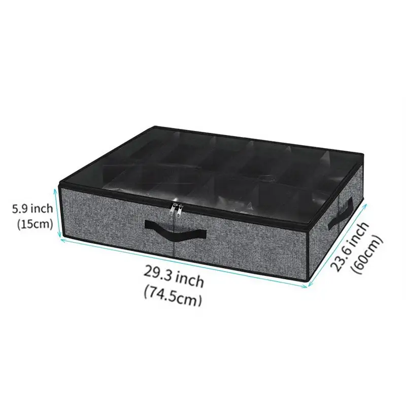 12 Grids Underbed Storage Box Shoes Dustproof Organiser Transparent Folding Storage Boxes Fabric Compartment Storage Shoe Box