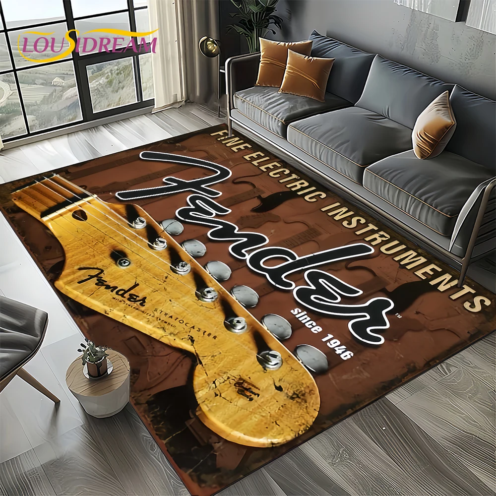 27 Style New 3D Fender Retro Guitar Instruments Music Carpet Rug for Living Room Bedroom Home Sofa Decoration,Non-slip Floor Mat