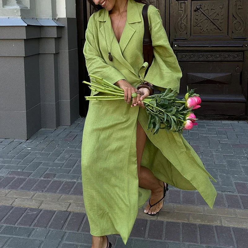

Fashion Streetwear Loose Women's Robe Dress Autumn Solid Color Long Sleeved Loose Party Dress Thin Cardigan Home Bathrobe Dress