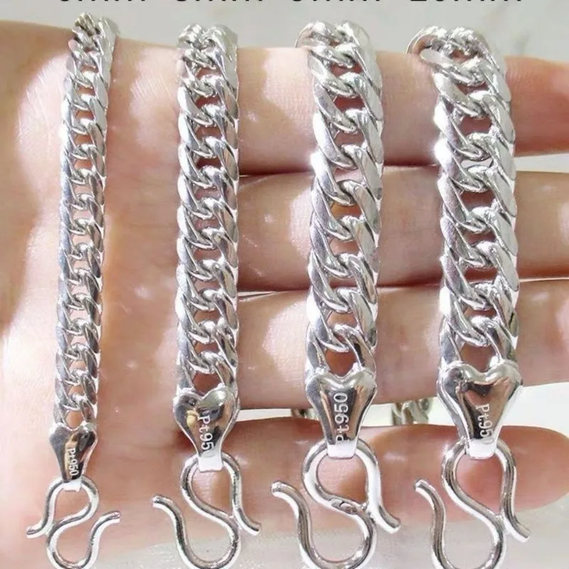 

Genuine925 Vintage Tibetan Silver Thick White Gold Bracelet Men's Versatile Bold Whip Chain Boss Style Luxury Gift for Boyfriend