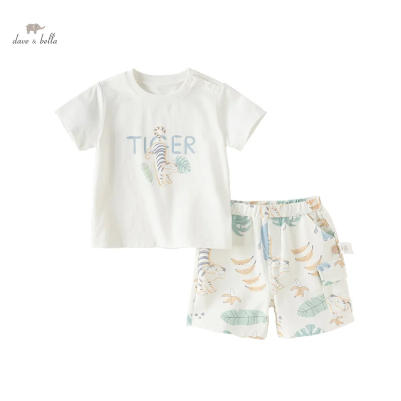 Dave Bella Boy's Suit 2024 New Summer Clothes Children's Short-Sleeved T-shirt Shorts Baby Two-Piece Set Casual Sport DB2240473