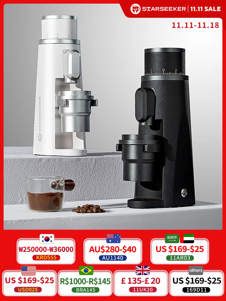 STARSEEKER EDGE Titanium Burr Coffee Grinder 48MM Espresso Burrs Stepless Fineness Adjustment Electric Coffee Grinders Black