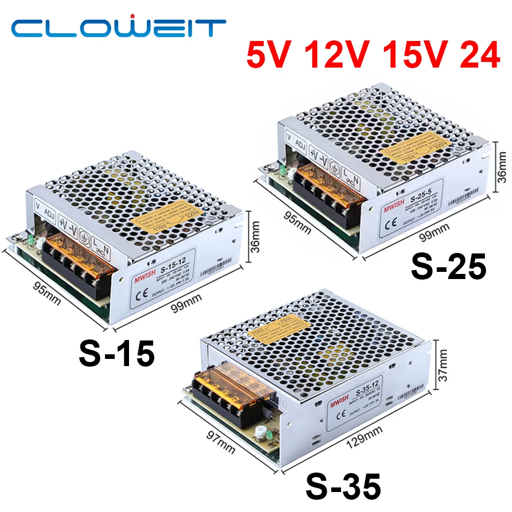 Cloweit 350W SMPS Switching Power Supply Adapter Transformer for LED Power Amplifier S-350 5V 12V 15V 24V 36V 48V 215x115x50mm