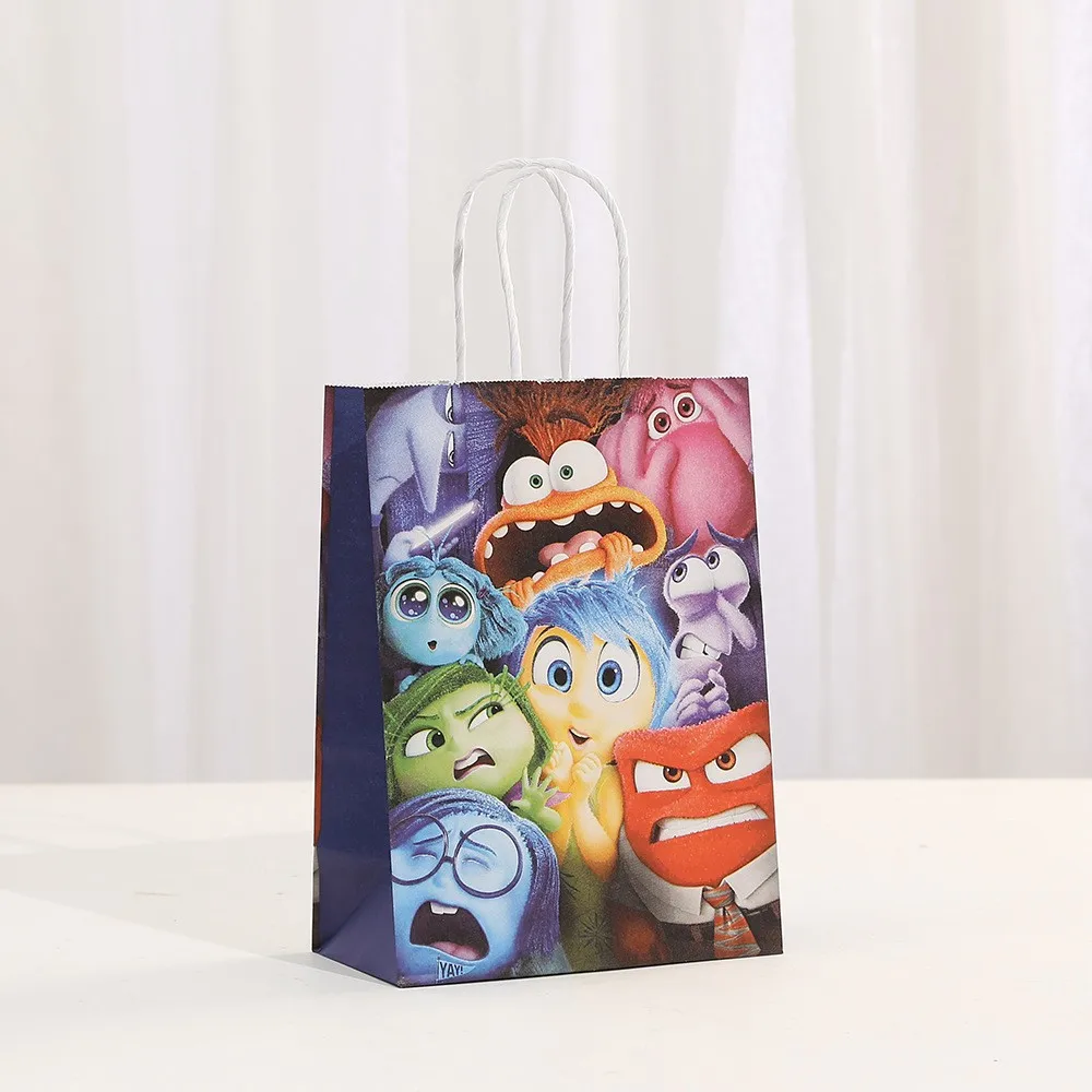 12pcs Disney Inside Out 2 Party Gathering Favor Bag Kids Birthday Theme Party Tote Paper Bag Candy Dessert Gifts Bags