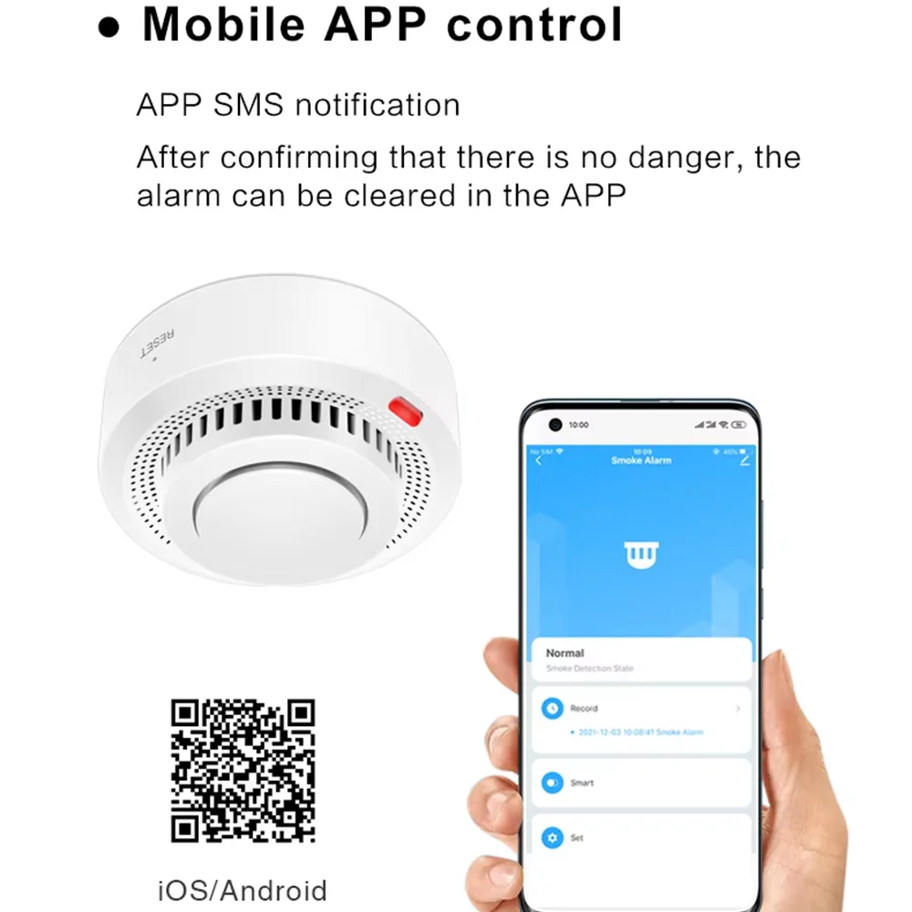 Tuya Smart Smoke Detector Wifi/Zigbee Fire Protection Home Security Alarm Smoking Sensor Work With Tuya Zigbee Hub