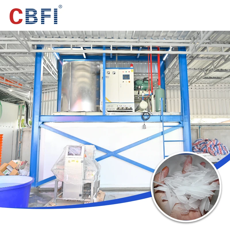 30Tons 60Tons 120Tons Industrial Concrete Fish Slaughter Cooling Flake Ice Maker Machine Rake Ice System with Ice Storage