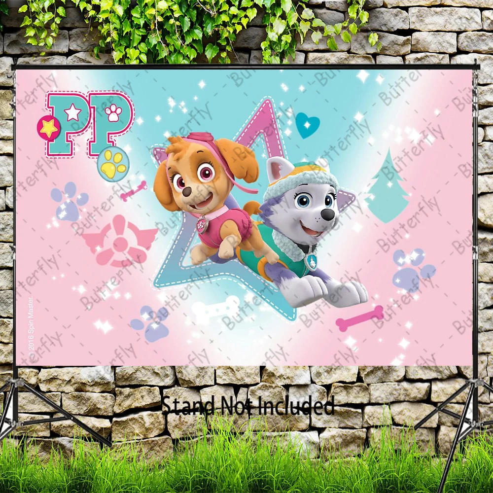 Twinkle Little Star Birthday Party Backdrop Rescue Skye Everest Dogs Paw Patrol Blue Flowers Rocky Baby Shower Background Banner