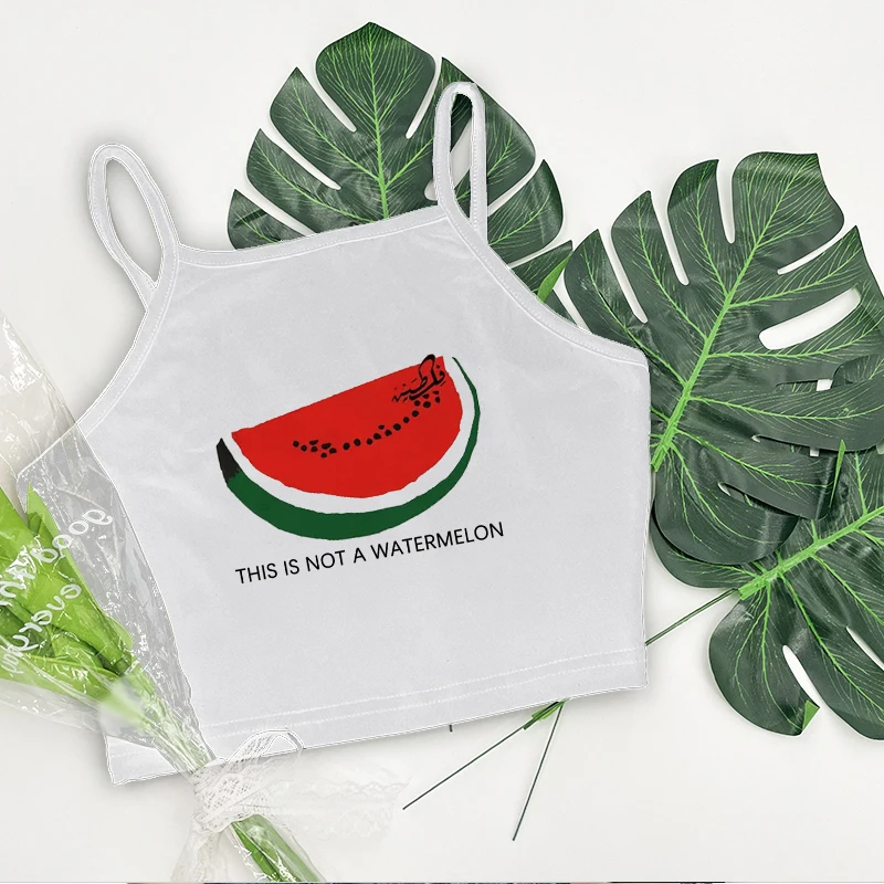 Y2k Gothic Aesthetic Tank Top Chic Watermelon Pattern Punk Streetwear Sexy White Women Corset Sleeveless Camisole Baby Crop Tops