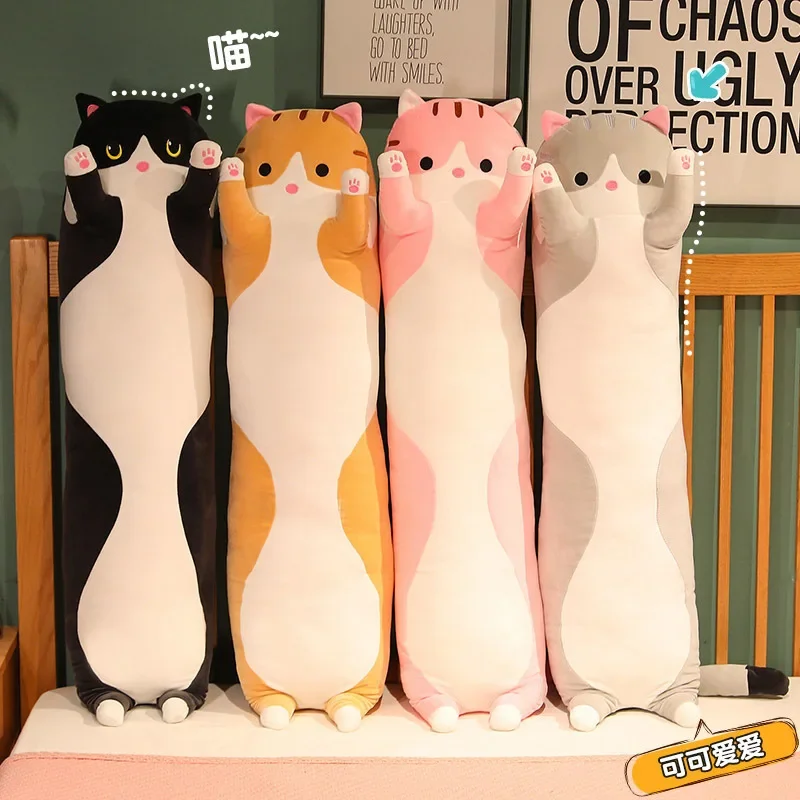 Cartoon Cat Plush Body Pillow Long Kawai Cute Cat Stuffed Cushion Sofa Decorative Body Pillow Soft Sleeping Back Cushion Decor