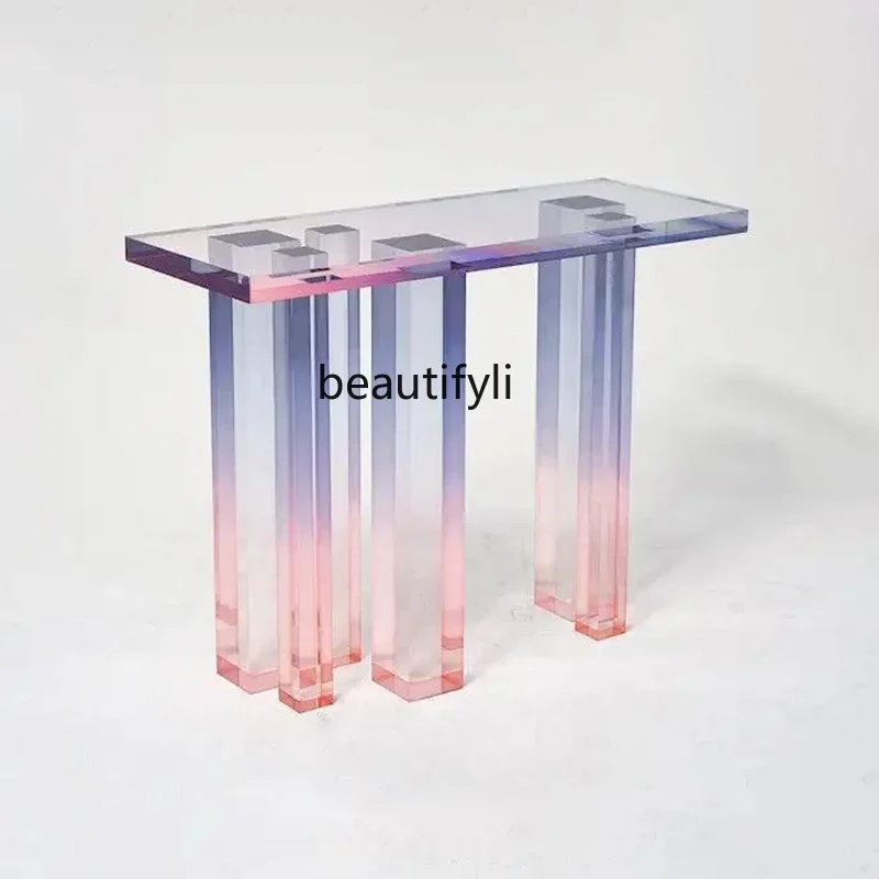 SS new styleAcrylic Gradient Blue Hallway Table a Long Narrow Table Light Luxury Living Room Corridor Super Narrow Side View Set